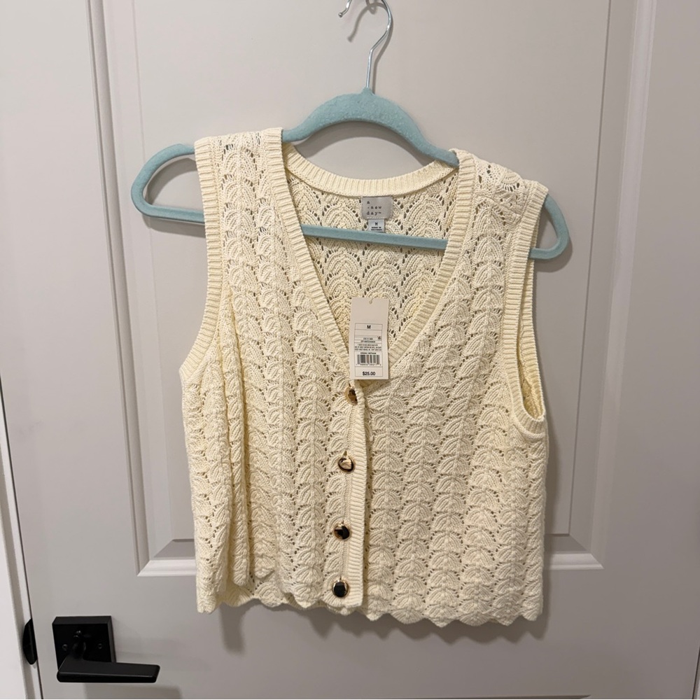 a new day Cream Crochet Knit V-Neck Vest